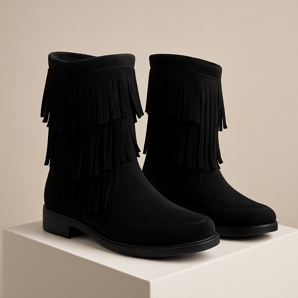 Black Suede Fringe Ankle Boots