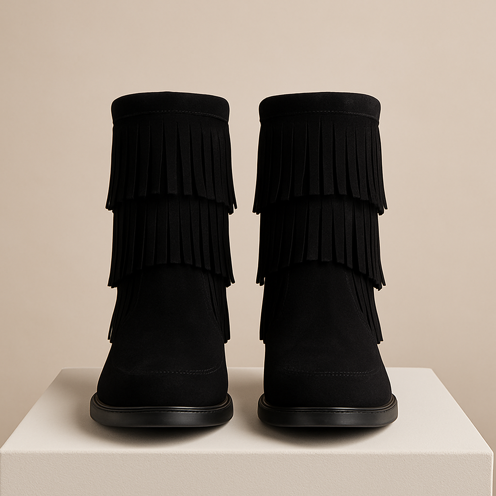 Black Suede Fringe Ankle Boots