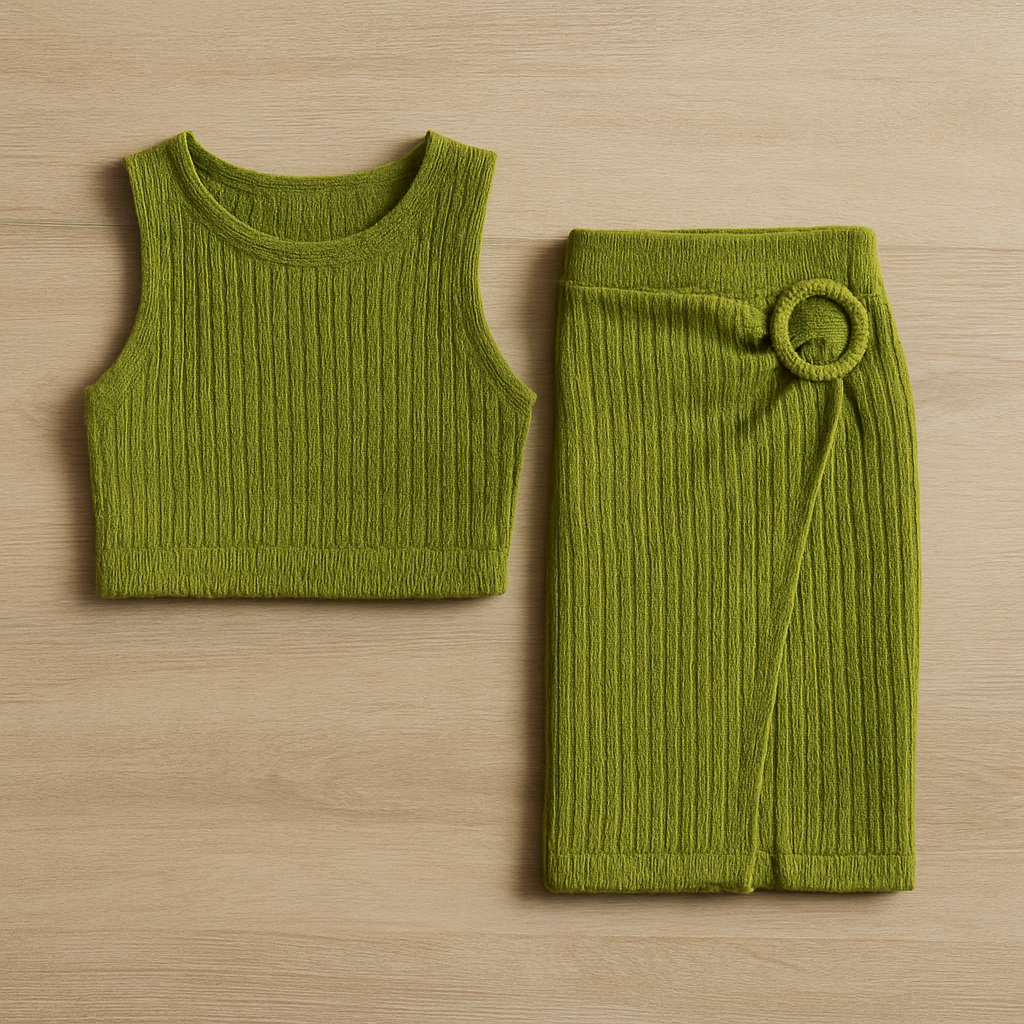 Textured Cropped Tank & Ruched Skirt Set