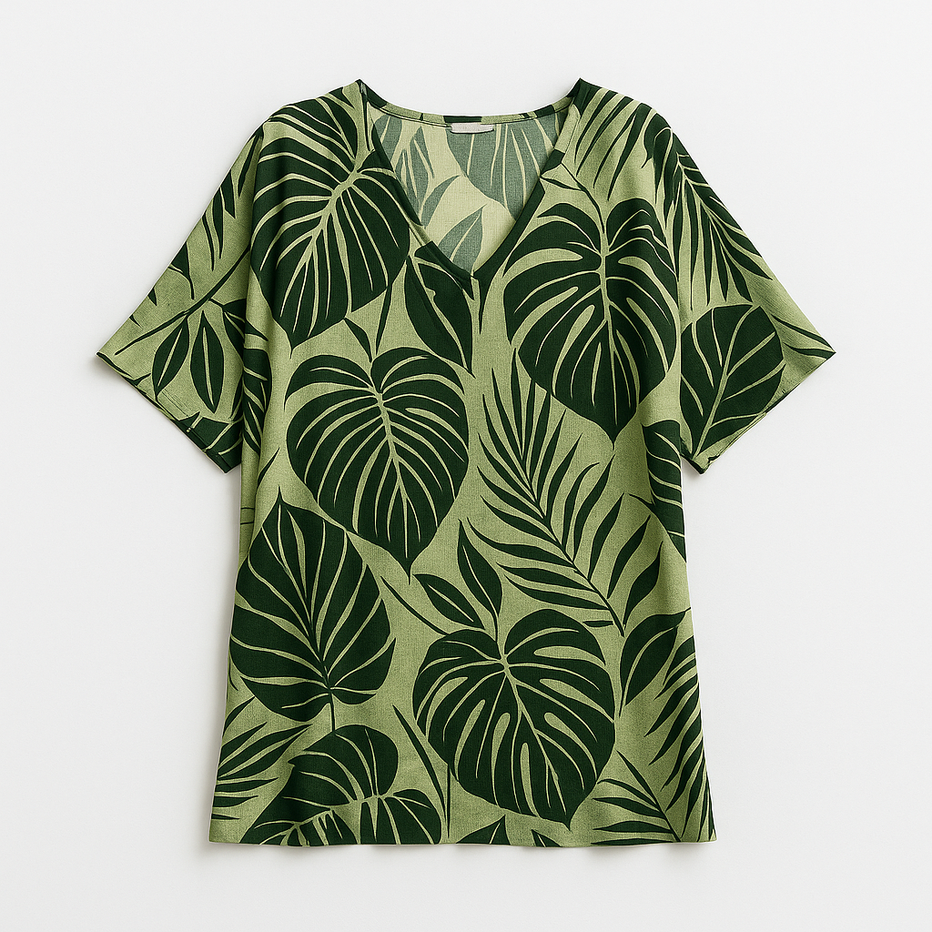 Tropical Satin Kimono with Ruffles